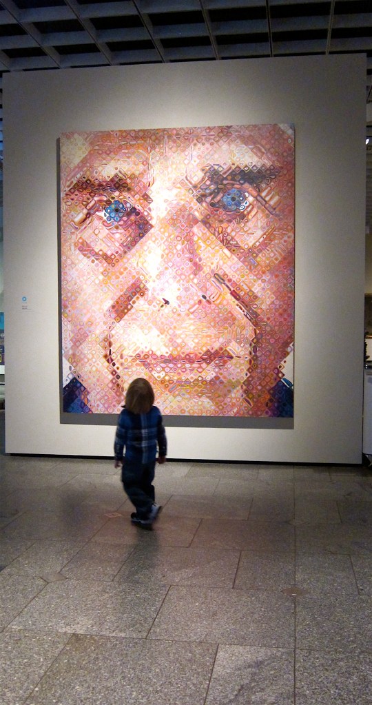 Chuck Close's work shows how things can appear to be one thing up close and something else entirely from a distance.